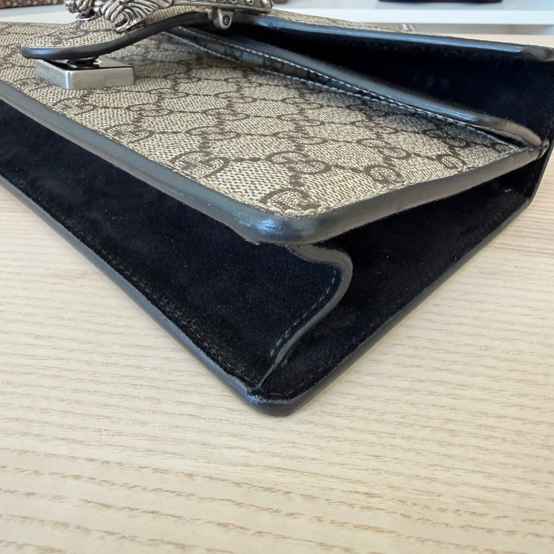 Gucci GG Supreme Monogram Suede Crystal Small Dionysus Shoulder Bag Black