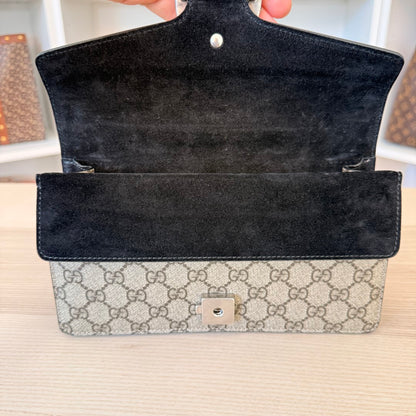 Gucci GG Supreme Monogram Suede Crystal Small Dionysus Shoulder Bag Black