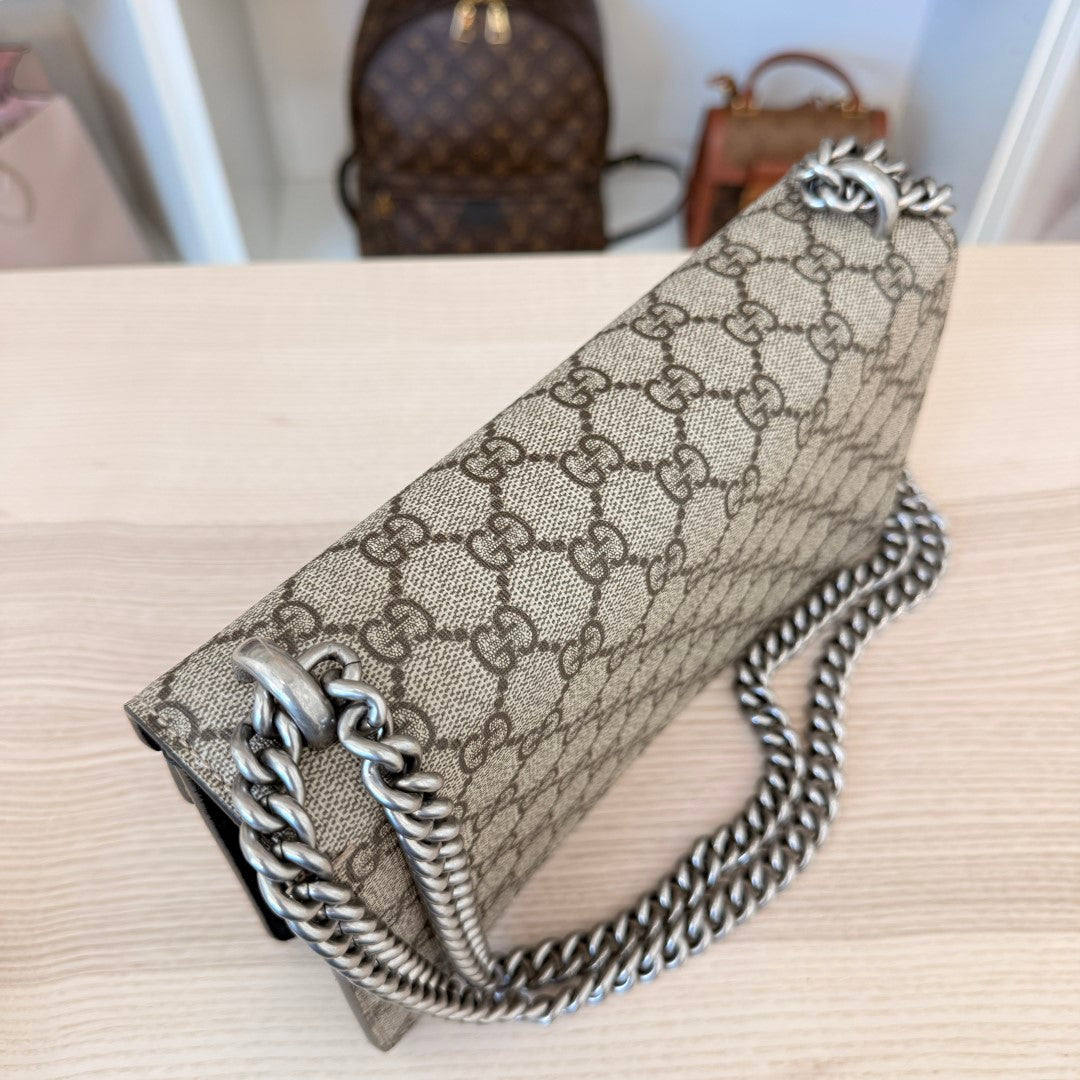 Gucci GG Supreme Monogram Suede Crystal Small Dionysus Shoulder Bag Black