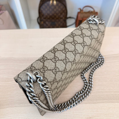 Gucci GG Supreme Monogram Suede Crystal Small Dionysus Shoulder Bag Black