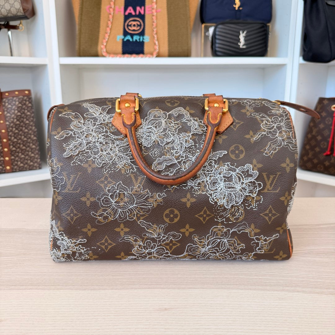 Louis Vuitton Limited Edition Monogram Dentelle Speedy 30 Silver Collector's Item