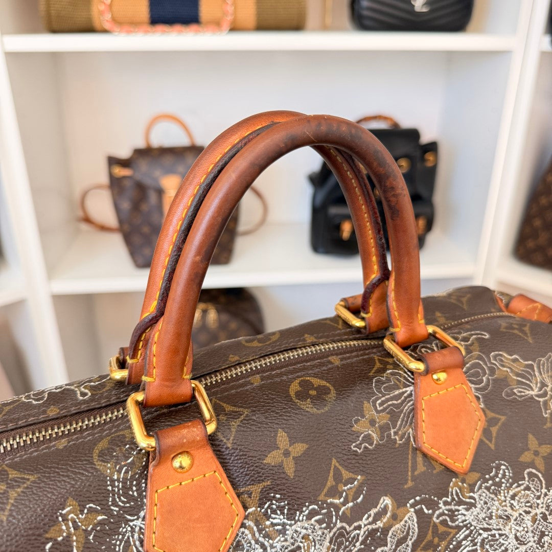 Louis Vuitton Limited Edition Monogram Dentelle Speedy 30 Silver Collector's Item