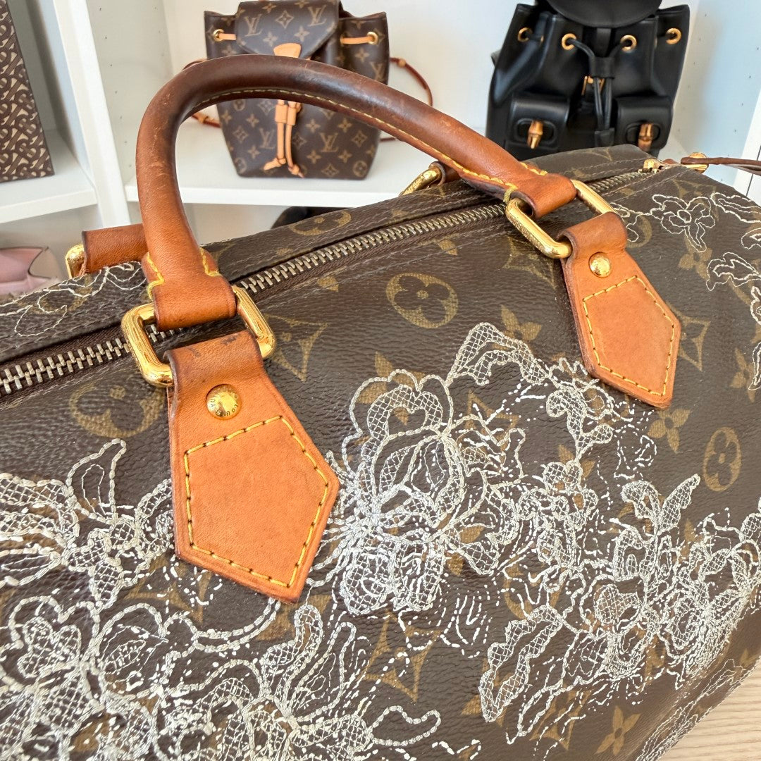 Louis Vuitton Limited Edition Monogram Dentelle Speedy 30 Silver Collector's Item