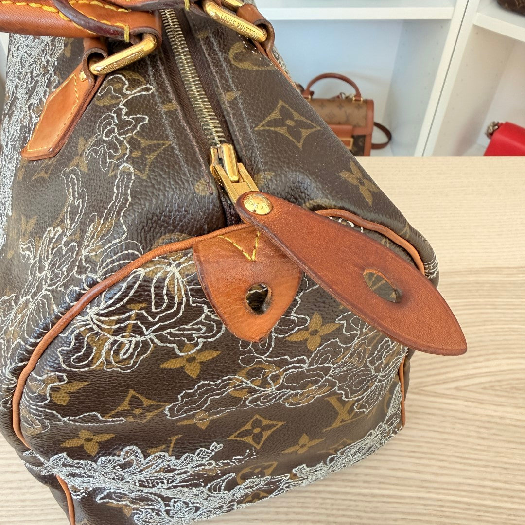 Louis Vuitton Limited Edition Monogram Dentelle Speedy 30 Silver Collector's Item