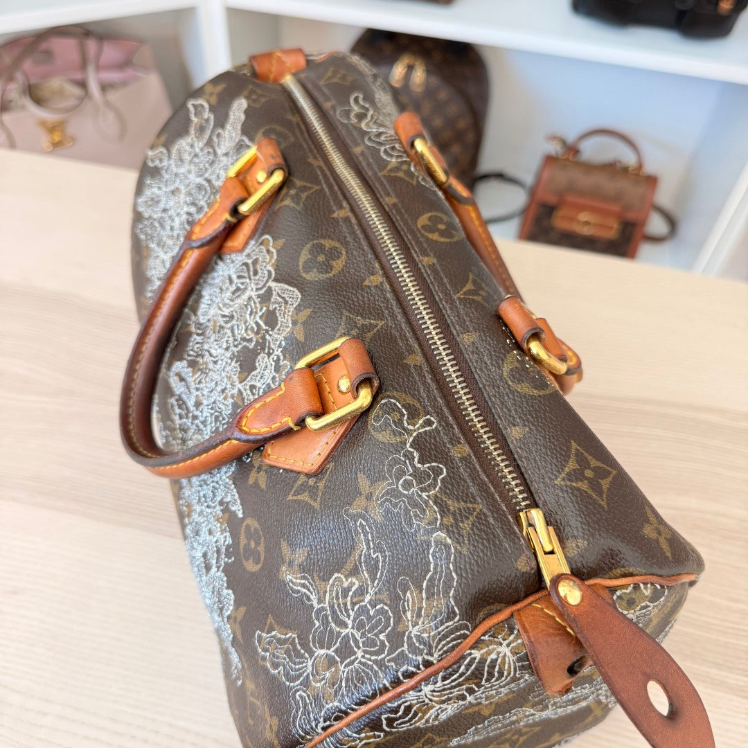 Louis Vuitton Limited Edition Monogram Dentelle Speedy 30 Silver Collector's Item