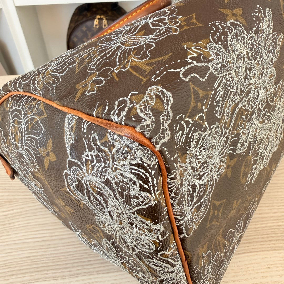 Louis Vuitton Limited Edition Monogram Dentelle Speedy 30 Silver Collector's Item