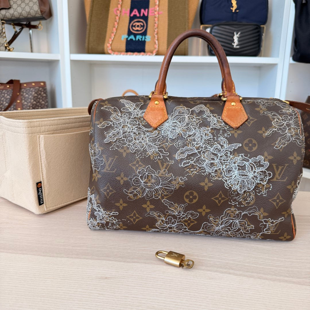 Louis Vuitton Limited Edition Monogram Dentelle Speedy 30 Silver Collector's Item