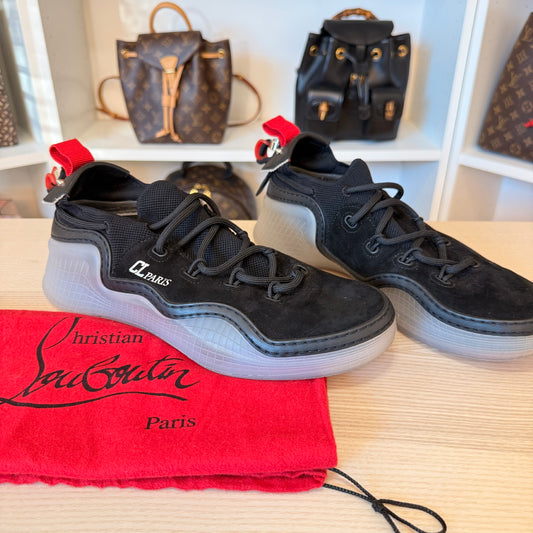 Christian Louboutin Arpoador Black Leather Drawstring Low Top Sneakers Size 42.5/ Size 9