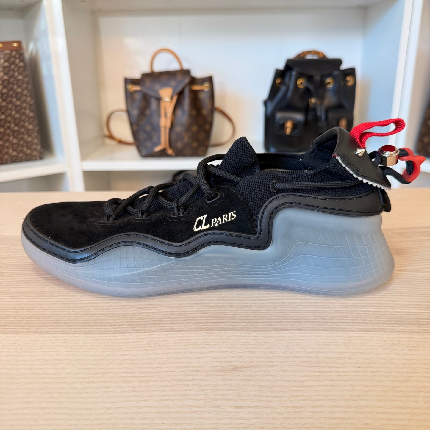 Christian Louboutin Arpoador Black Leather Drawstring Low Top Sneakers Size 42.5/ Size 9