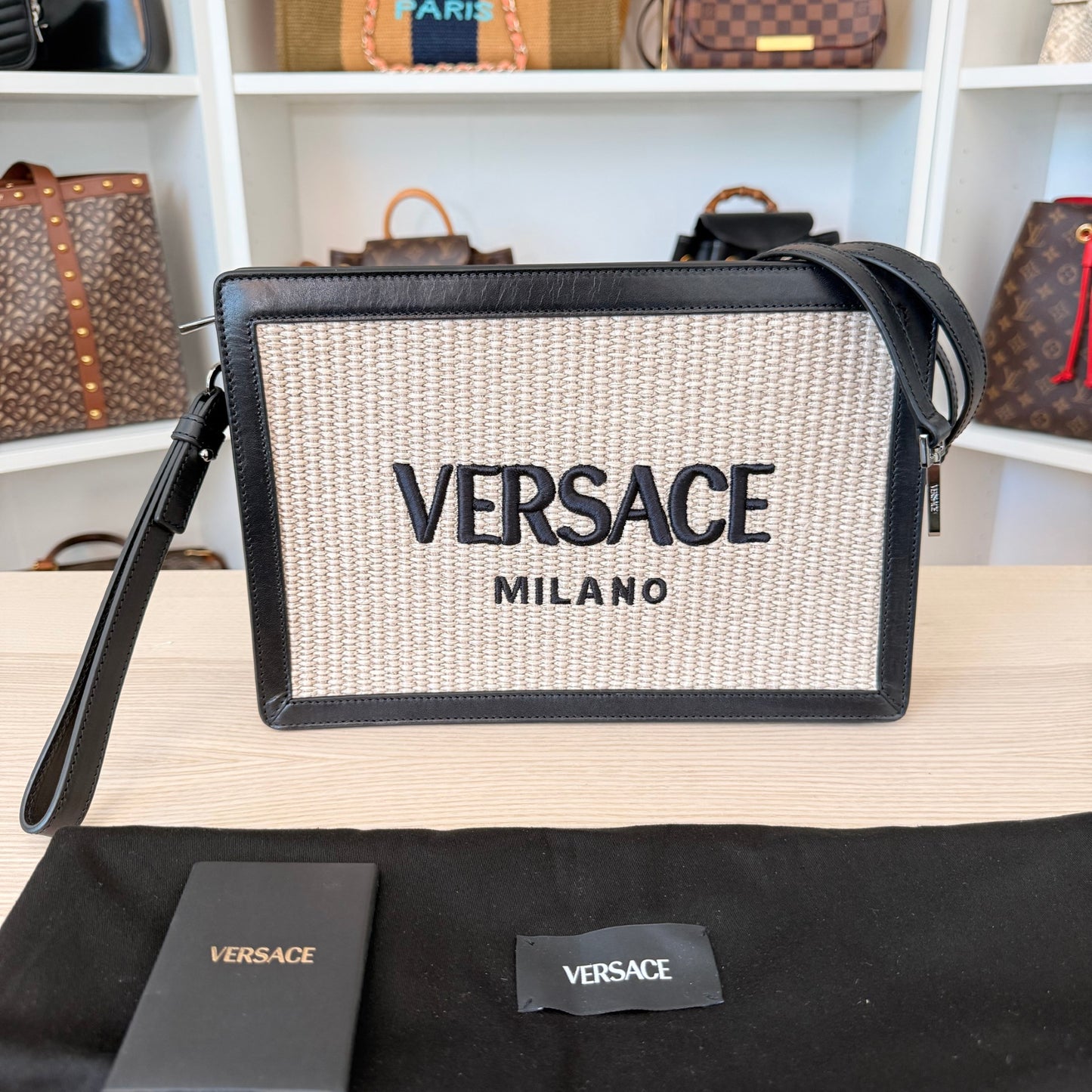 Versace Raffia Pouch Clutch/Wristlet/Crossbody Bag