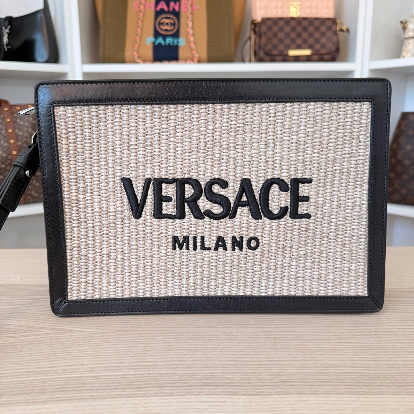 Versace Raffia Pouch Clutch/Wristlet/Crossbody Bag