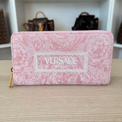 Versace Athena Zip Around Wallet Jacquard Leather Pink