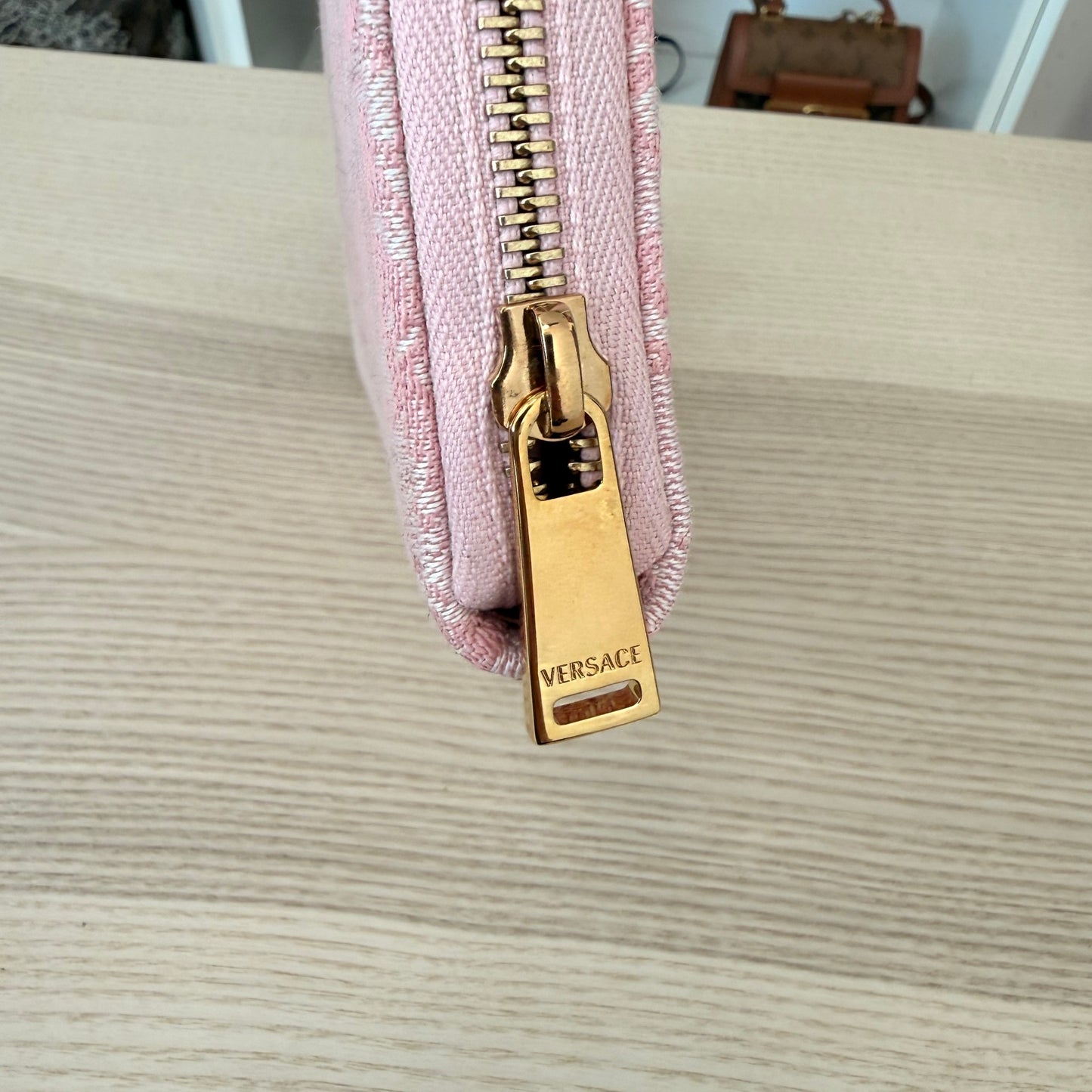 Versace Athena Zip Around Wallet Jacquard Leather Pink