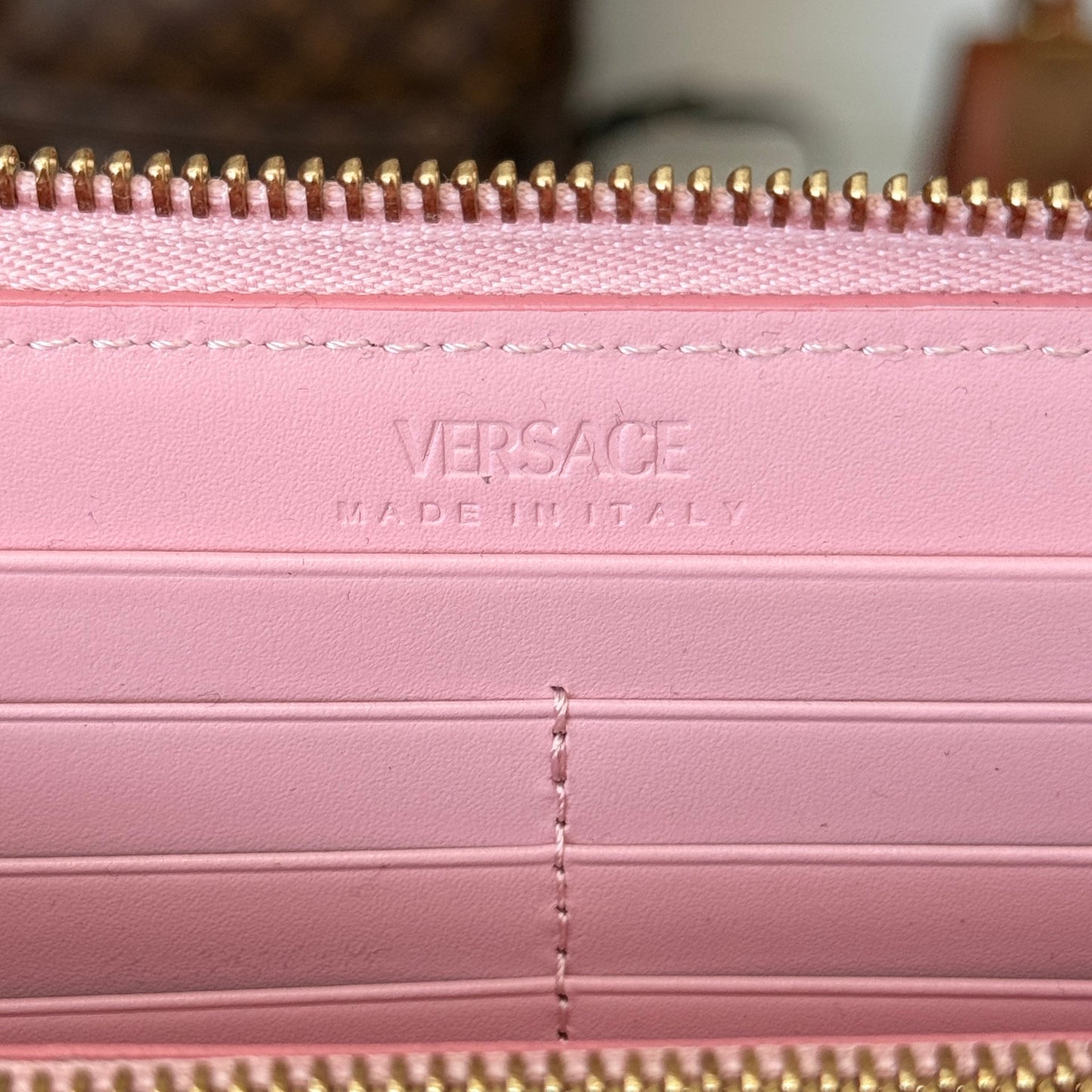 Versace Athena Zip Around Wallet Jacquard Leather Pink