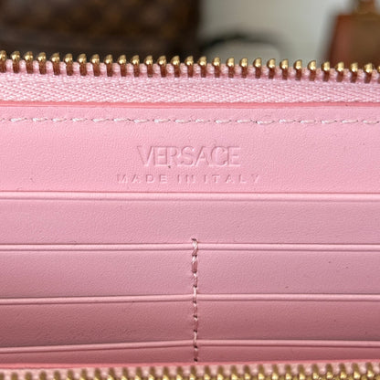Versace Athena Zip Around Wallet Jacquard Leather Pink