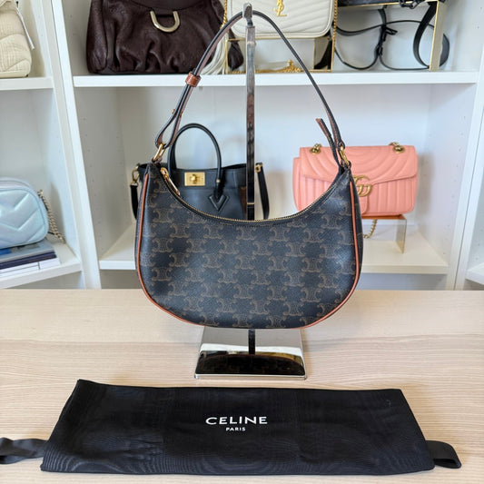 Celine Triomphe Canvas Calfskin Ava Shoulder Bag Tan