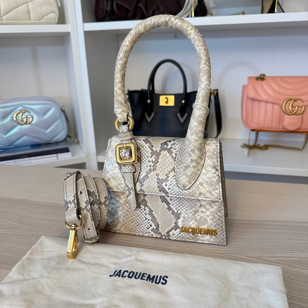 Jacquemus Goatskin Python Embossed Le Chiquito Moyen Beige