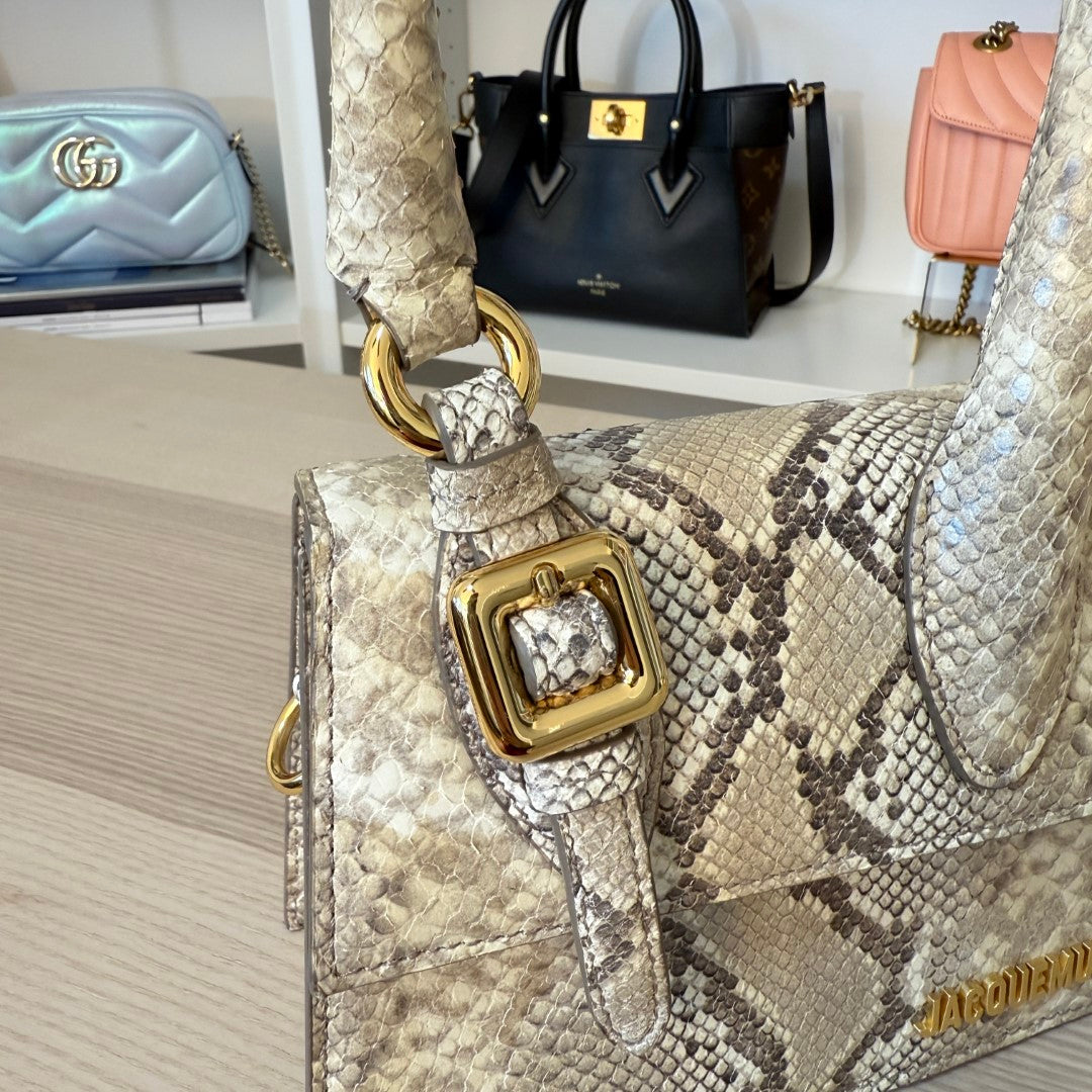 Jacquemus Goatskin Python Embossed Le Chiquito Moyen Beige
