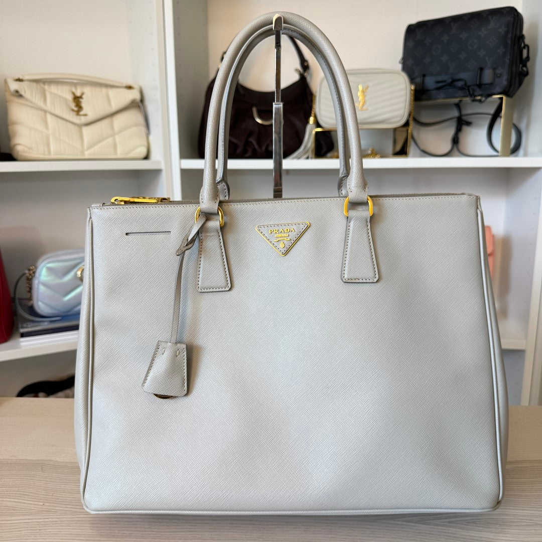 Prada Saffiano Large Galleria Double Zip Tote Grey