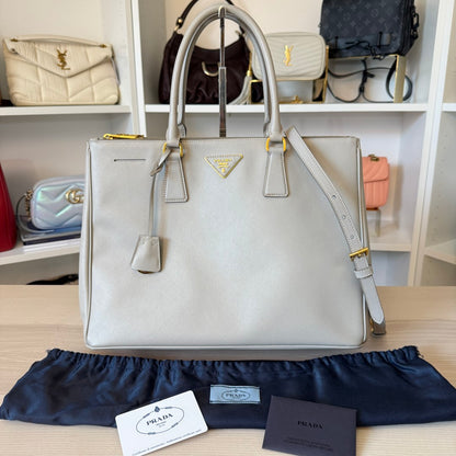 Prada Saffiano Large Galleria Double Zip Tote Grey