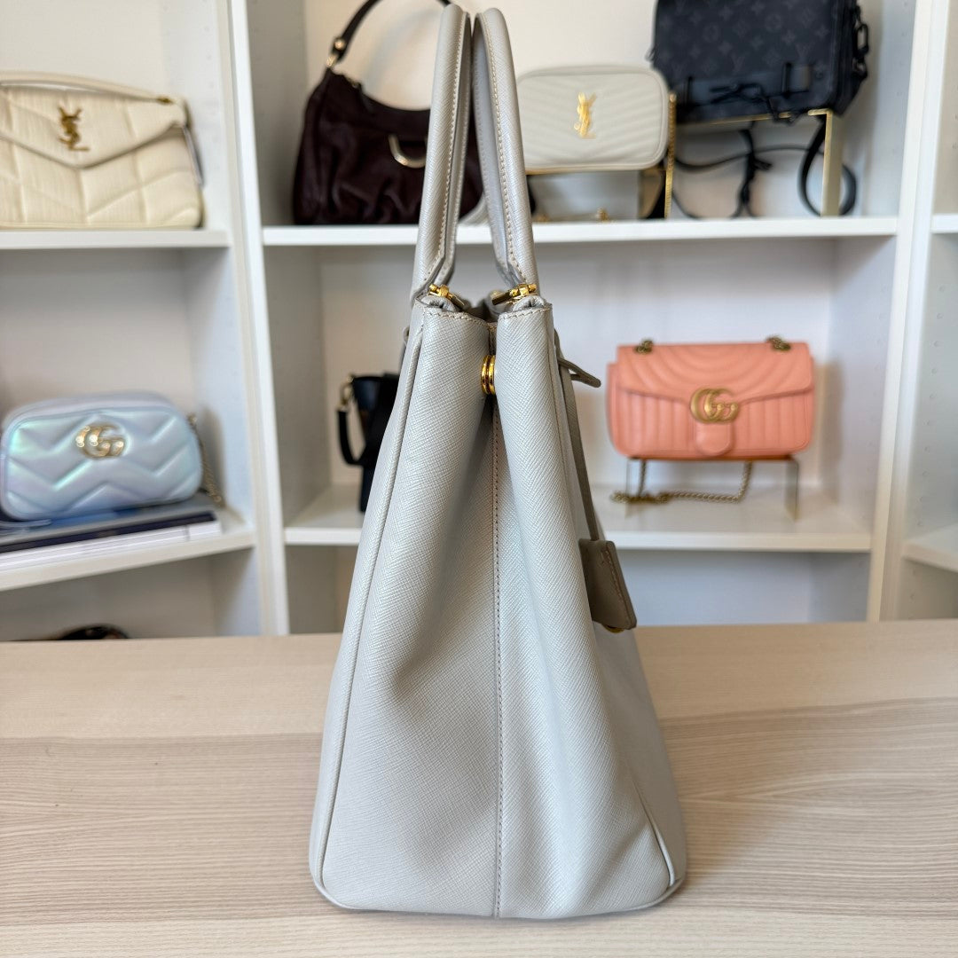 Prada Saffiano Large Galleria Double Zip Tote Grey