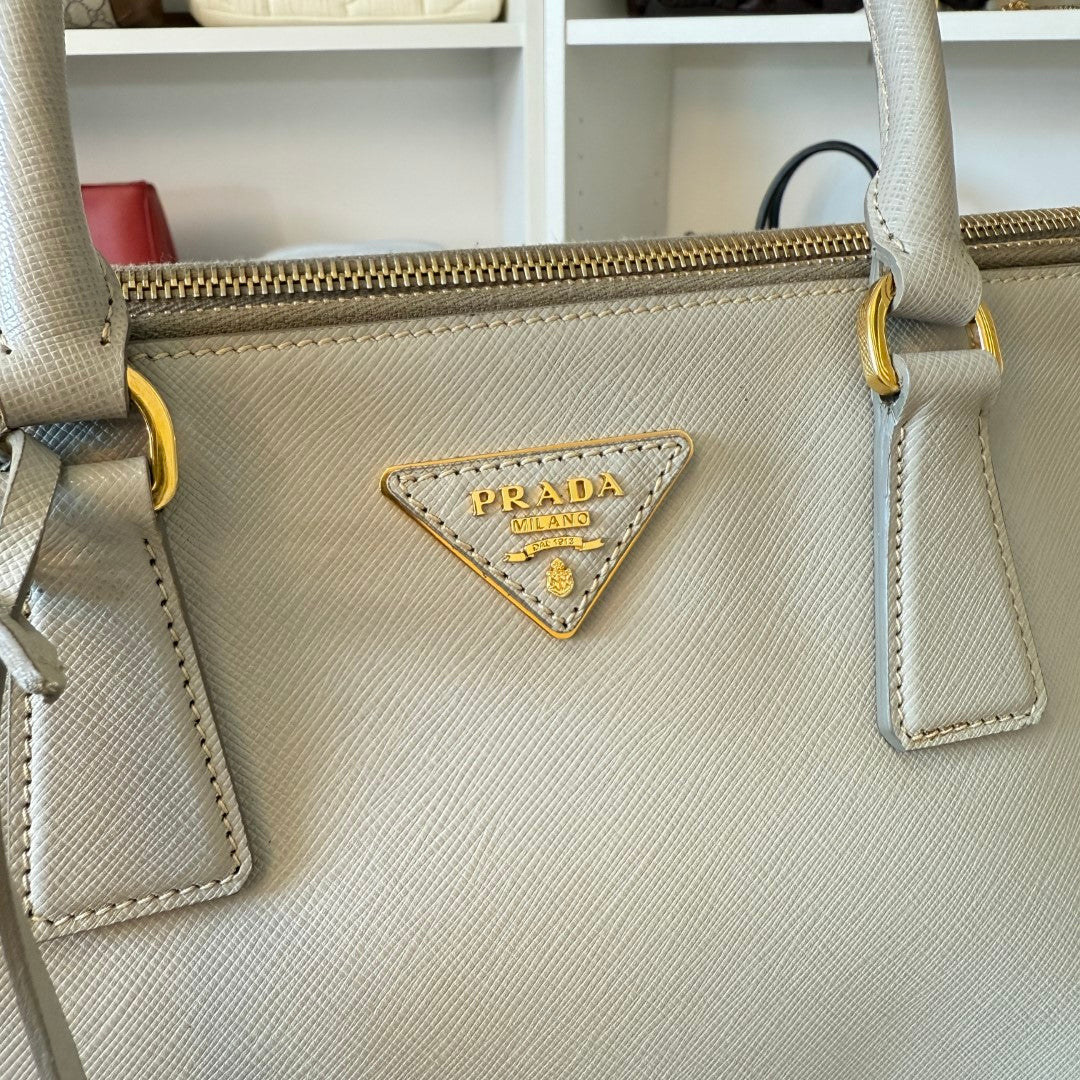 Prada Saffiano Large Galleria Double Zip Tote Grey