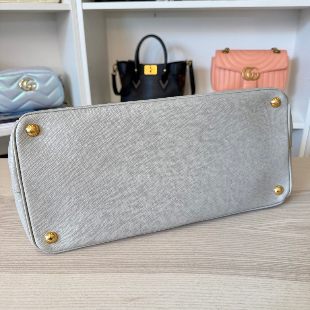 Prada Saffiano Large Galleria Double Zip Tote Grey