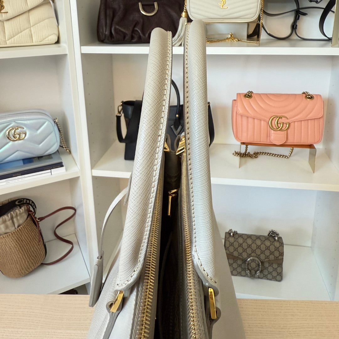 Prada Saffiano Large Galleria Double Zip Tote Grey