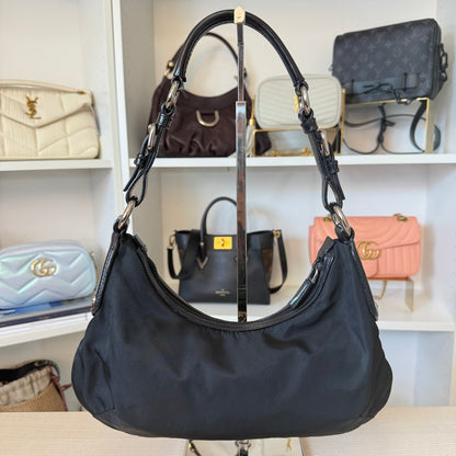 Prada Tessuto Nylon Vela Raso Bear Hobo Black