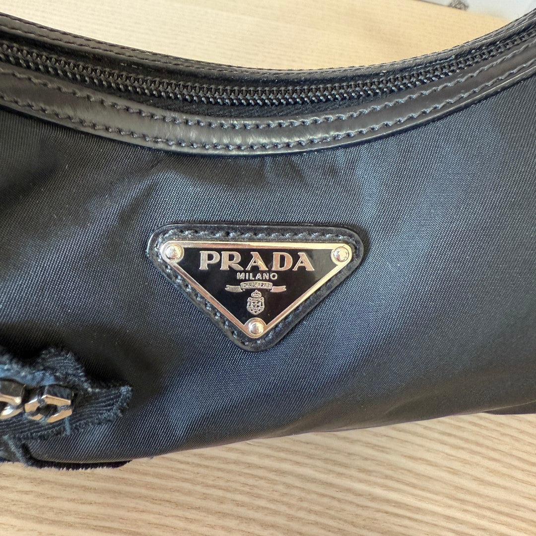 Prada Tessuto Nylon Vela Raso Bear Hobo Black