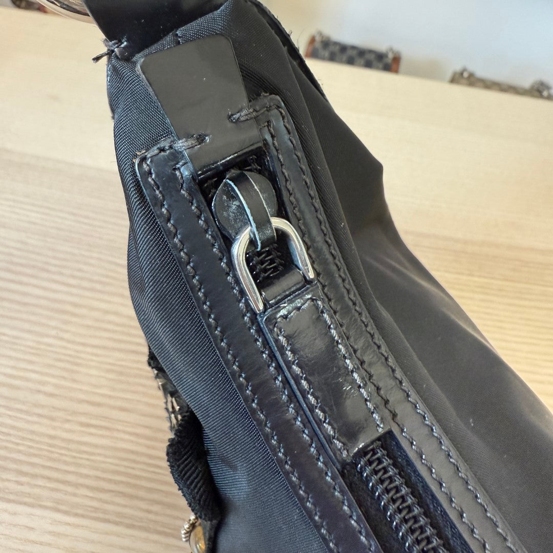 Prada Tessuto Nylon Vela Raso Bear Hobo Black