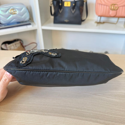 Prada Tessuto Nylon Vela Raso Bear Hobo Black