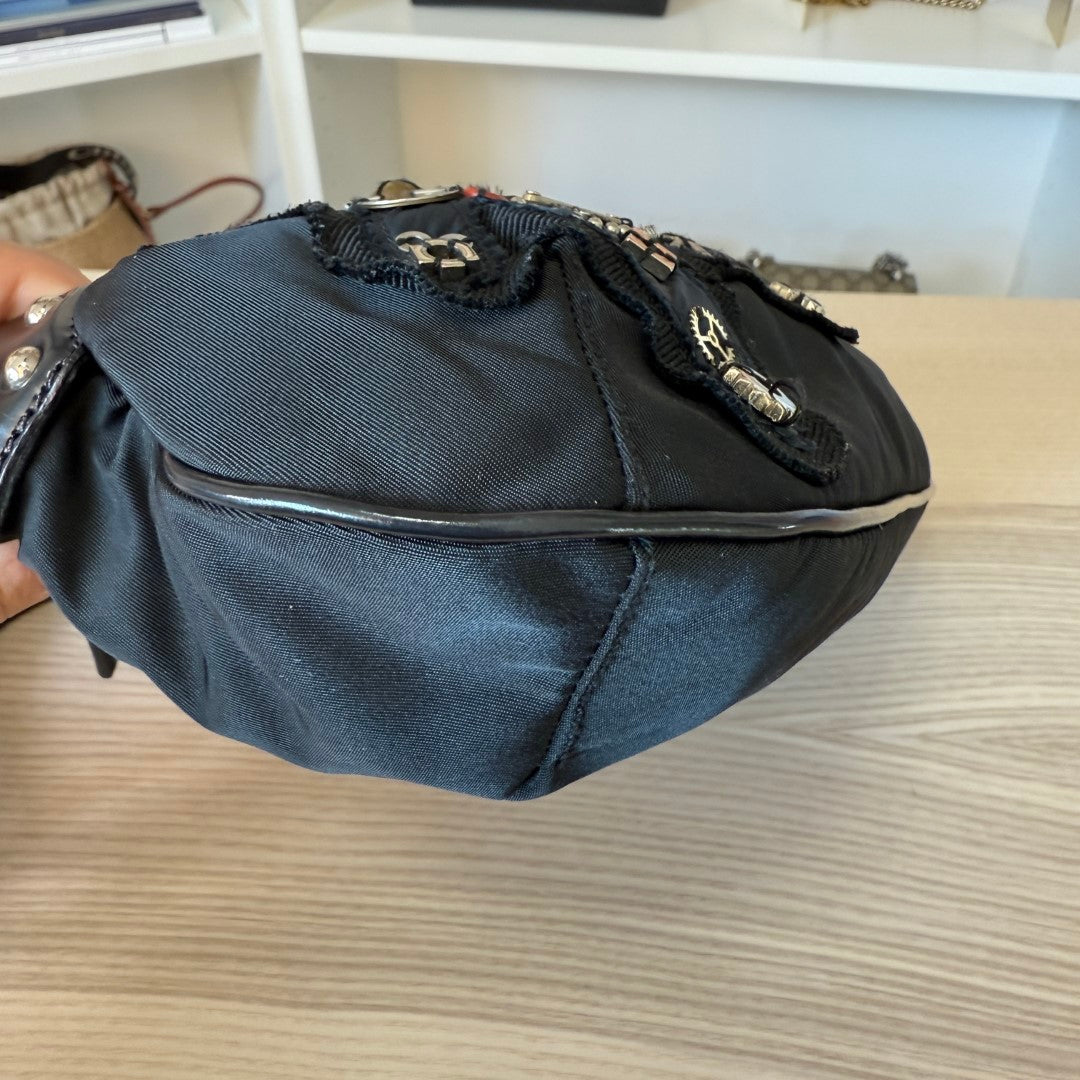 Prada Tessuto Nylon Vela Raso Bear Hobo Black
