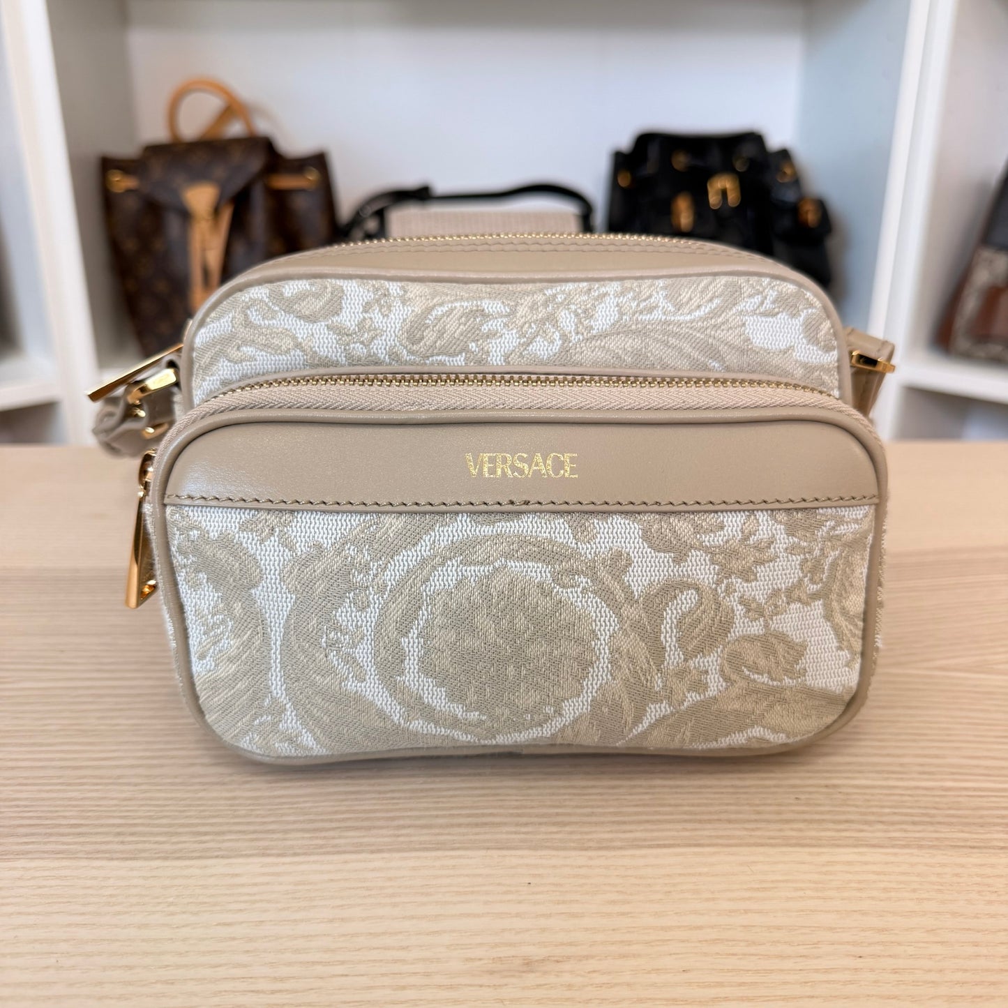 Versace Jacquard Crossbody Bag Beige