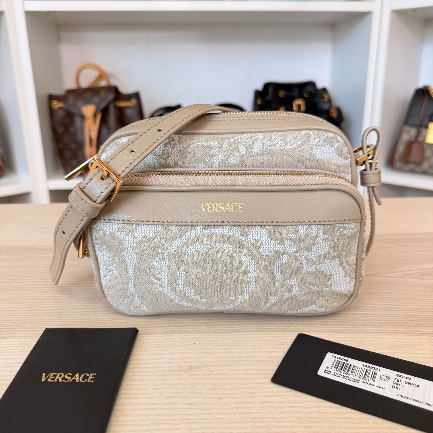Versace Jacquard Crossbody Bag Beige