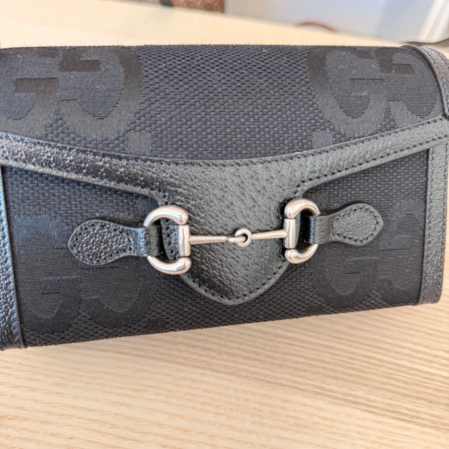 Gucci Monogram Jumbo GG Mini Horsebit 1955 Shoulder Bag Black