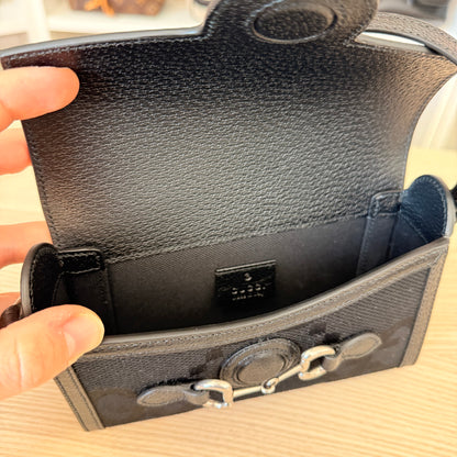 Gucci Monogram Jumbo GG Mini Horsebit 1955 Shoulder Bag Black