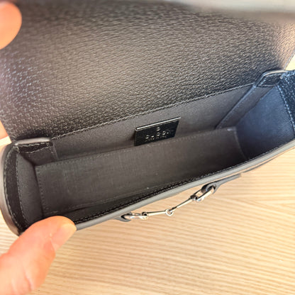 Gucci Monogram Jumbo GG Mini Horsebit 1955 Shoulder Bag Black