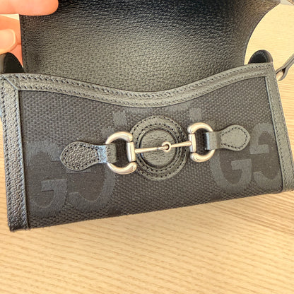 Gucci Monogram Jumbo GG Mini Horsebit 1955 Shoulder Bag Black