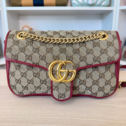 Gucci Monogram GG Azalea Matelasse Marmont Chain Shoulder Bag Beige Ebony