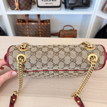 Gucci Monogram GG Azalea Matelasse Marmont Chain Shoulder Bag Beige Ebony