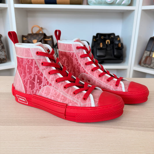 Christian Dior Technical Canvas Oblique Mens B23 High Top Sneakers 43 Bordeaux Rouge