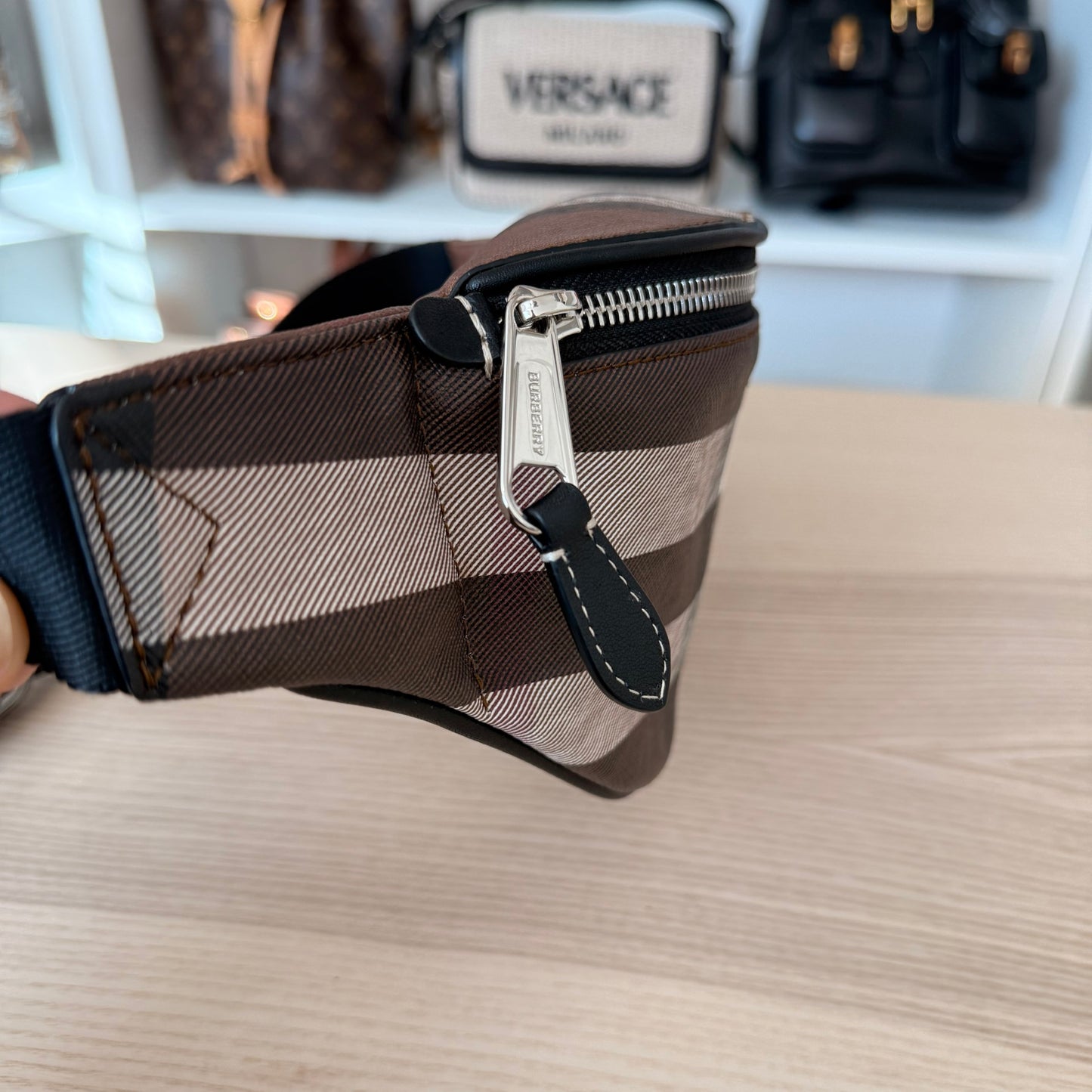 Burberry E-canvas Cason Check Bum Bag Dark Birch Brown