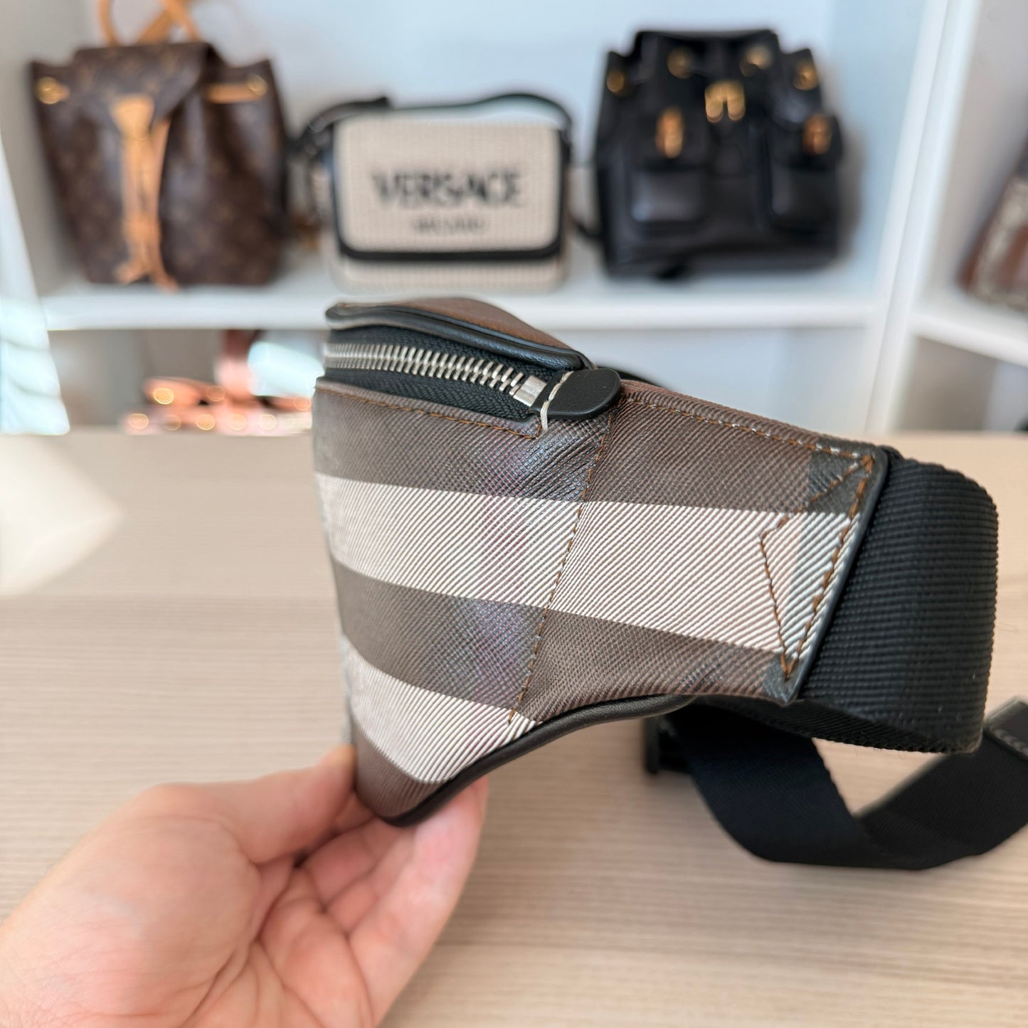 Burberry E-canvas Cason Check Bum Bag Dark Birch Brown