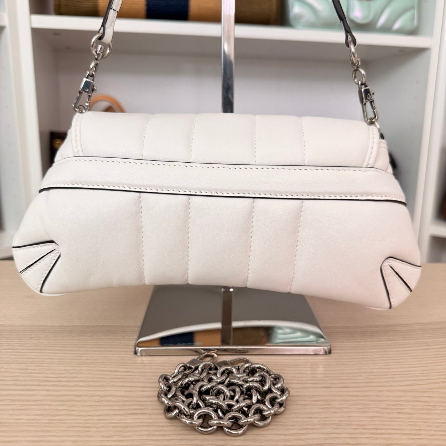 Gucci Nappa Matelasse Small Horsebit Chain Shoulder Bag White