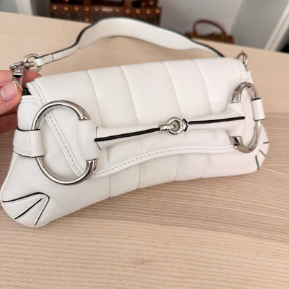 Gucci Nappa Matelasse Small Horsebit Chain Shoulder Bag White