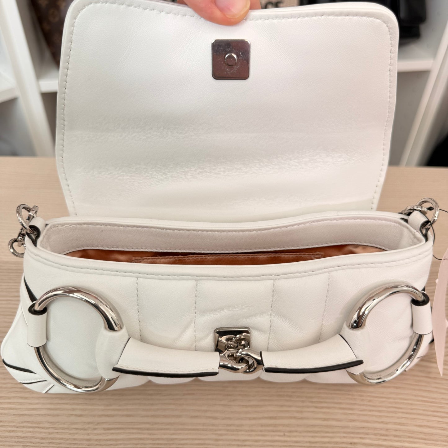 Gucci Nappa Matelasse Small Horsebit Chain Shoulder Bag White