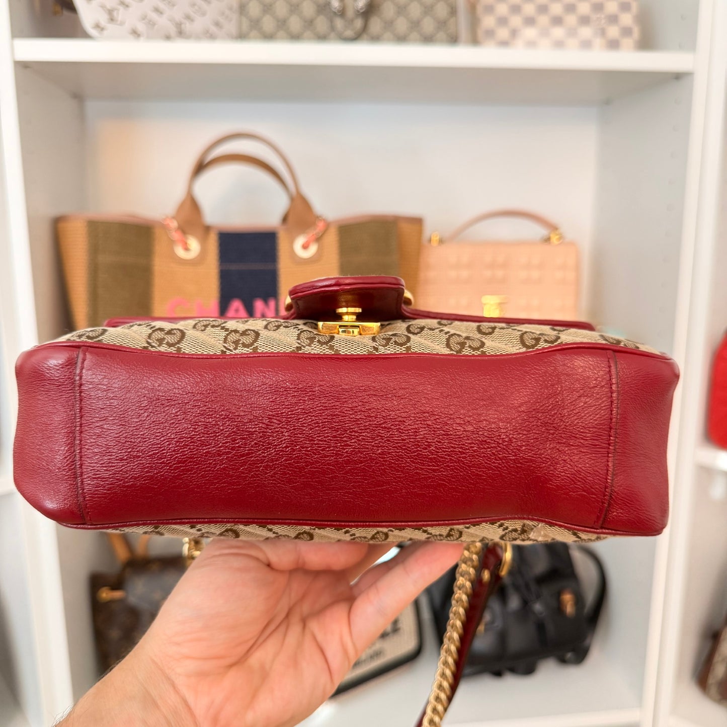 Gucci Monogram GG Azalea Matelasse Marmont Chain Shoulder Bag Beige Ebony