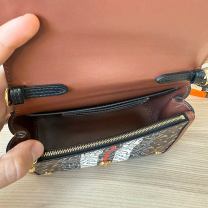 Burberry Hackberry Shoulder Bag Monogram E-Canvas Small