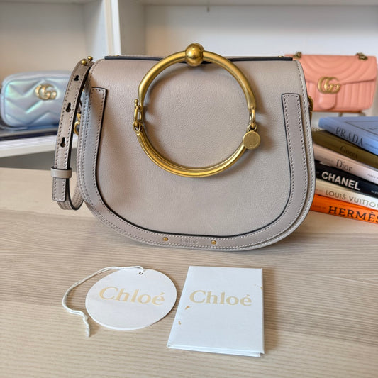 Chloe Calfskin Suede Small Nile Bracelet Bag Motty Grey